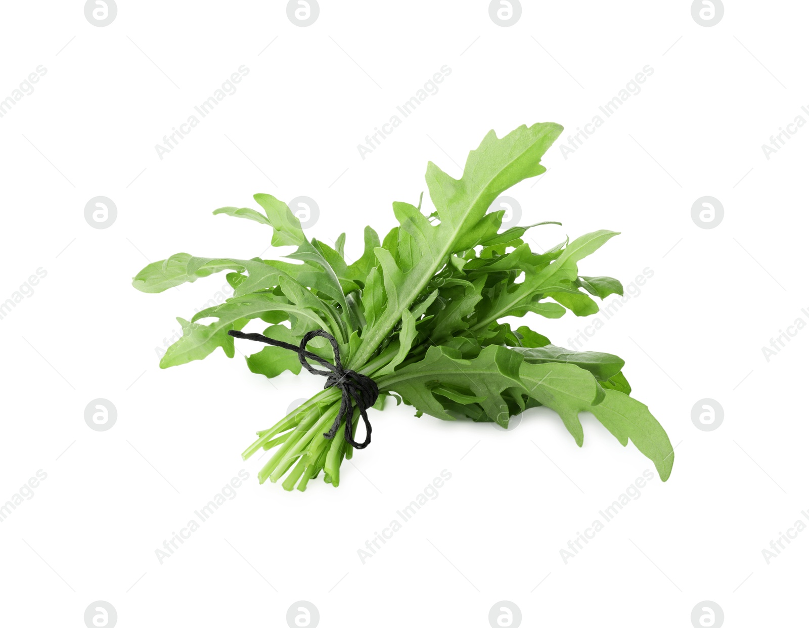 Photo of Bunch of fresh arugula leaves isolated on white