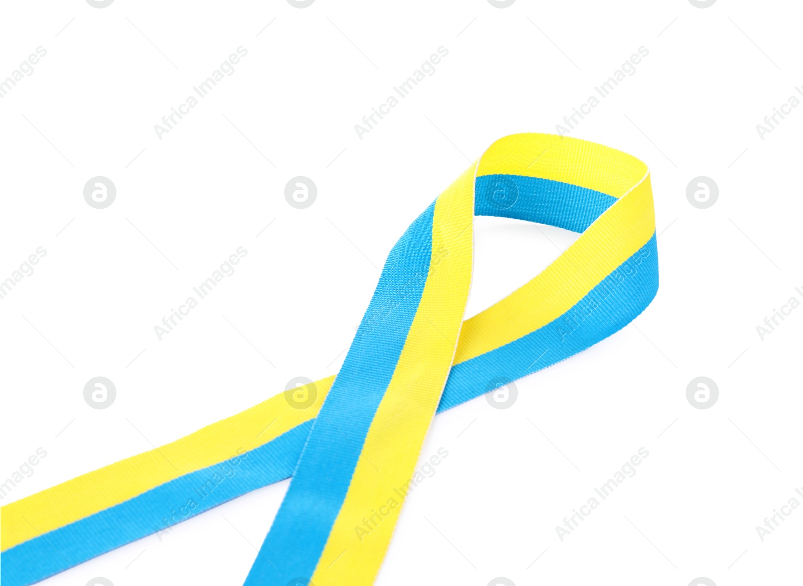 Photo of Ribbon in colors of Ukrainian national flag isolated on white