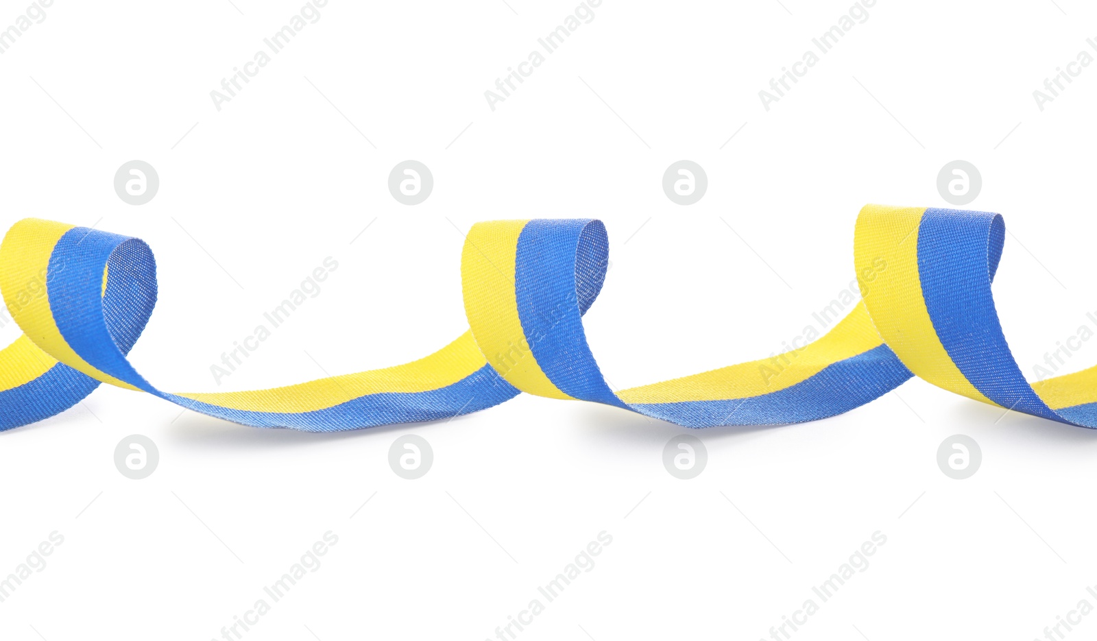 Photo of Ribbon in colors of Ukrainian national flag isolated on white