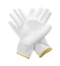 Protective gloves isolated on white, top view. Safety equipment