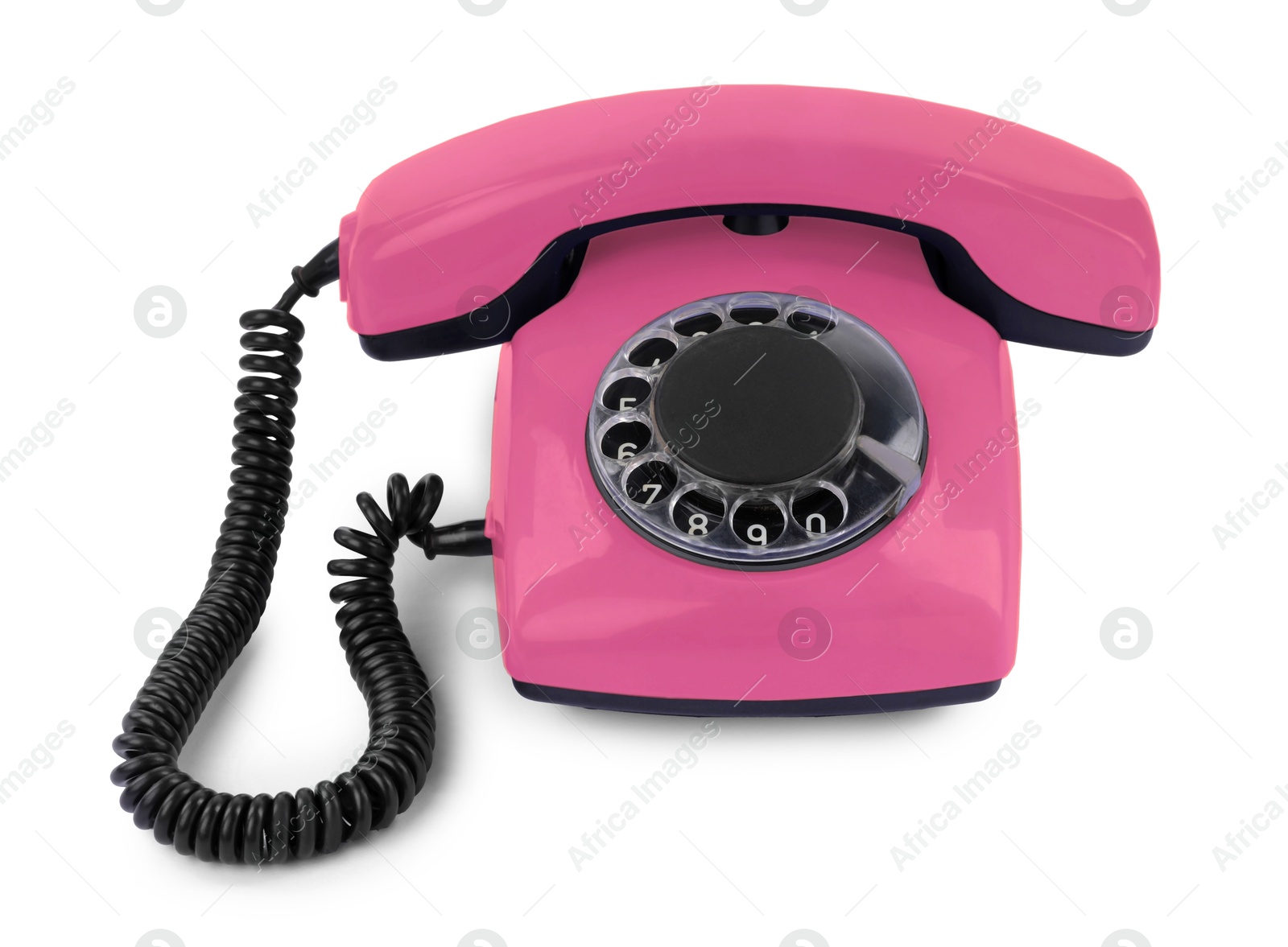 Image of Old pink telephone with rotary dial isolated on white