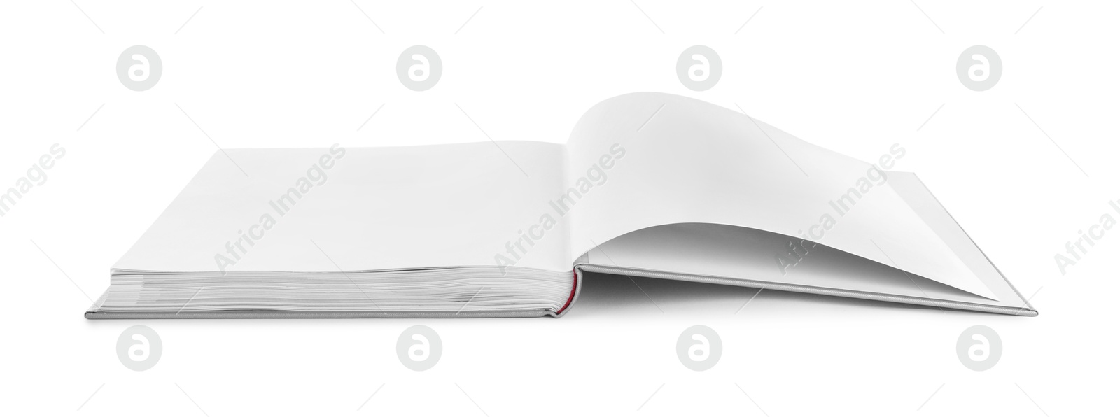 Photo of Open book with hard cover isolated on white