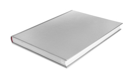 Photo of Closed book with grey hard cover isolated on white