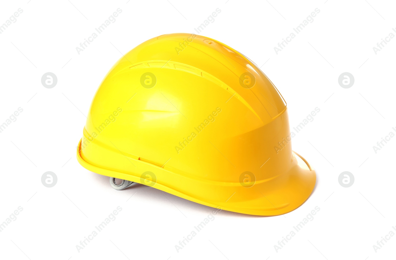 Photo of Yellow hard hat isolated on white. Safety equipment