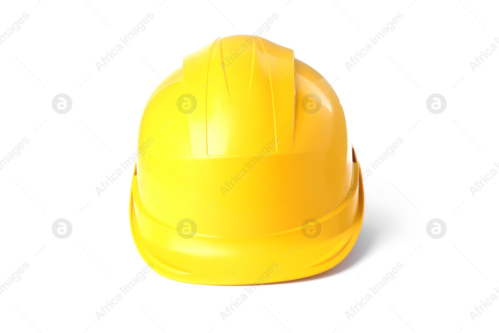 Photo of Yellow hard hat isolated on white. Safety equipment