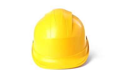 Photo of Yellow hard hat isolated on white. Safety equipment