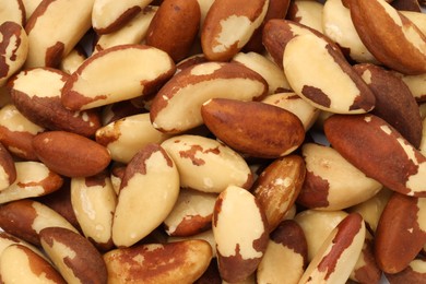 Photo of Tasty Brazil nuts as background, top view