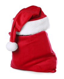 Photo of Red Santa Claus bag and hat isolated on white