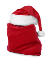 Photo of Red Santa Claus bag and hat isolated on white