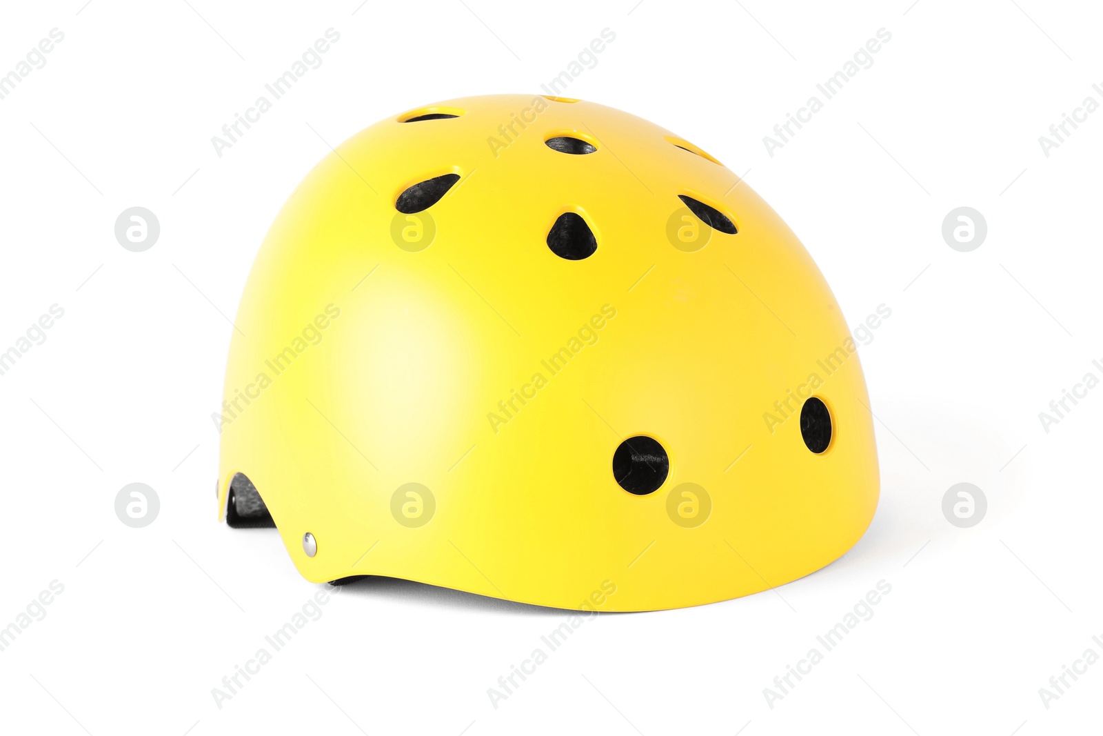 Photo of One yellow bicycle helmet isolated on white