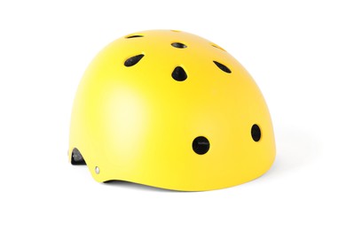 One yellow bicycle helmet isolated on white