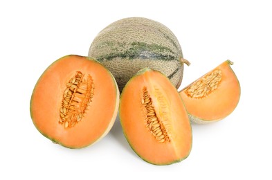 Photo of Tasty ripe Cantaloupe melons isolated on white