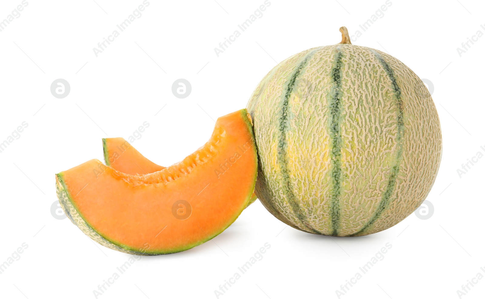 Photo of Tasty ripe Cantaloupe melons isolated on white