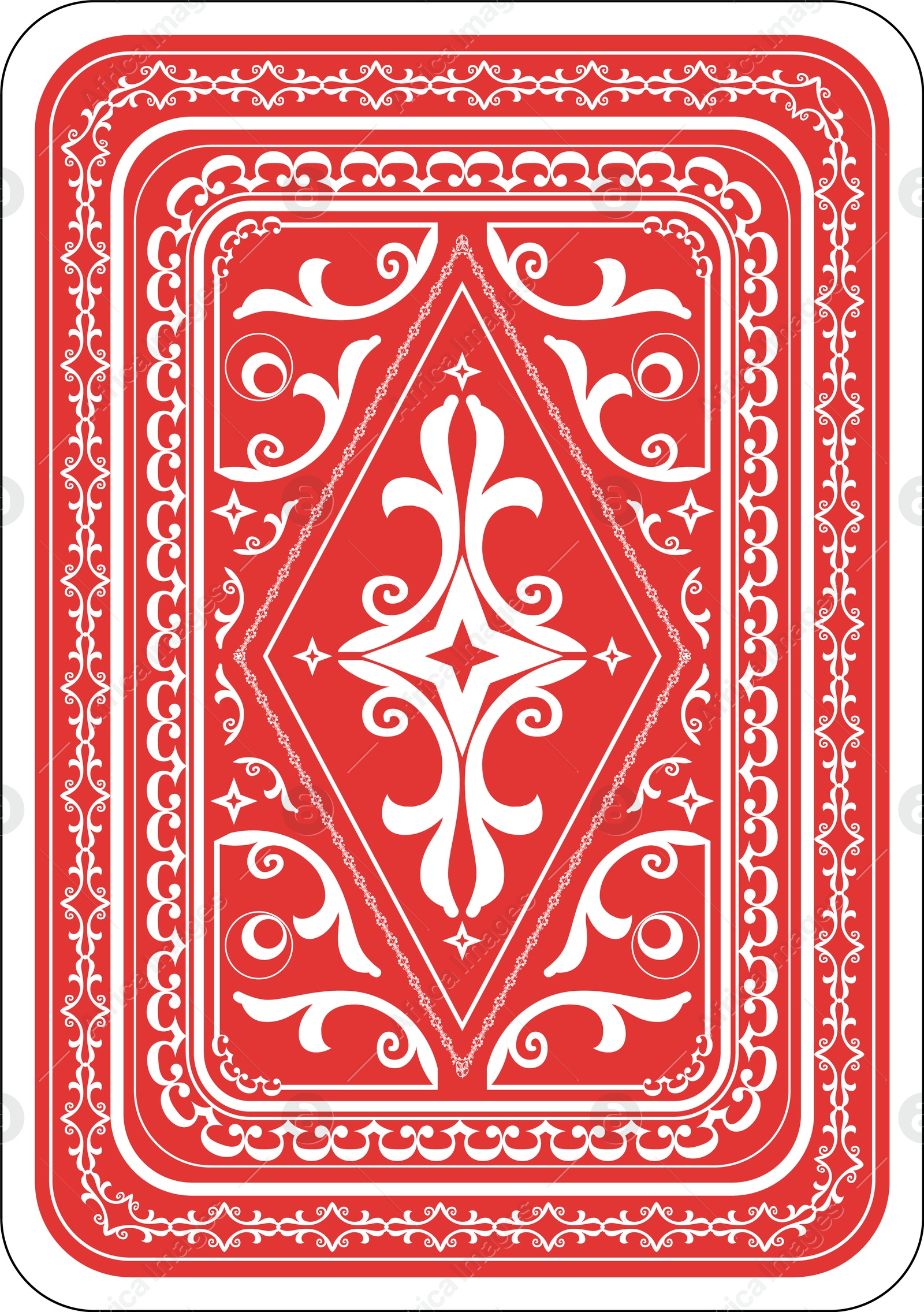 Image of Playing card back with red pattern on white background, illustration