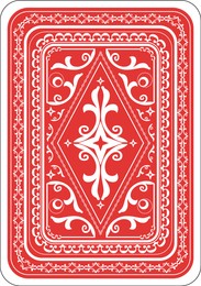 Image of Playing card back with red pattern on white background, illustration