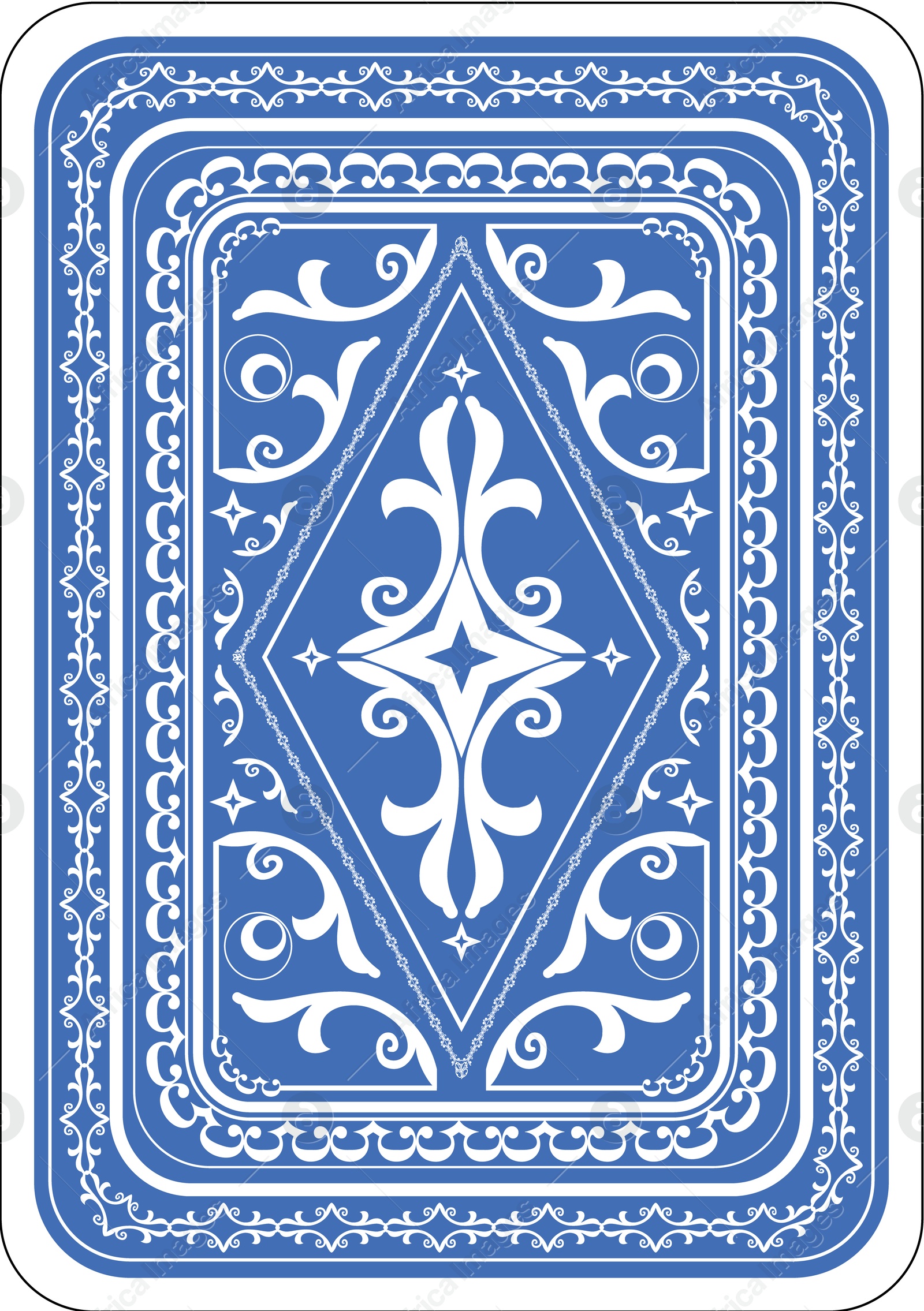 Image of Playing card back with blue pattern on white background, illustration