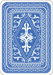 Image of Playing card back with blue pattern on white background, illustration