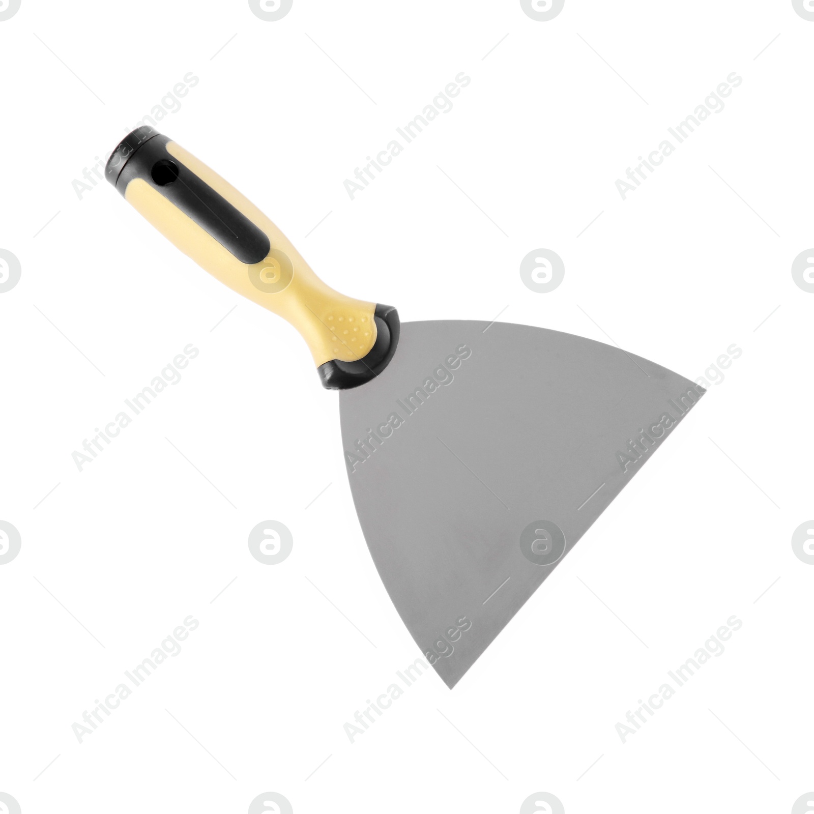 Photo of One putty knife isolated on white, top view. Construction tool