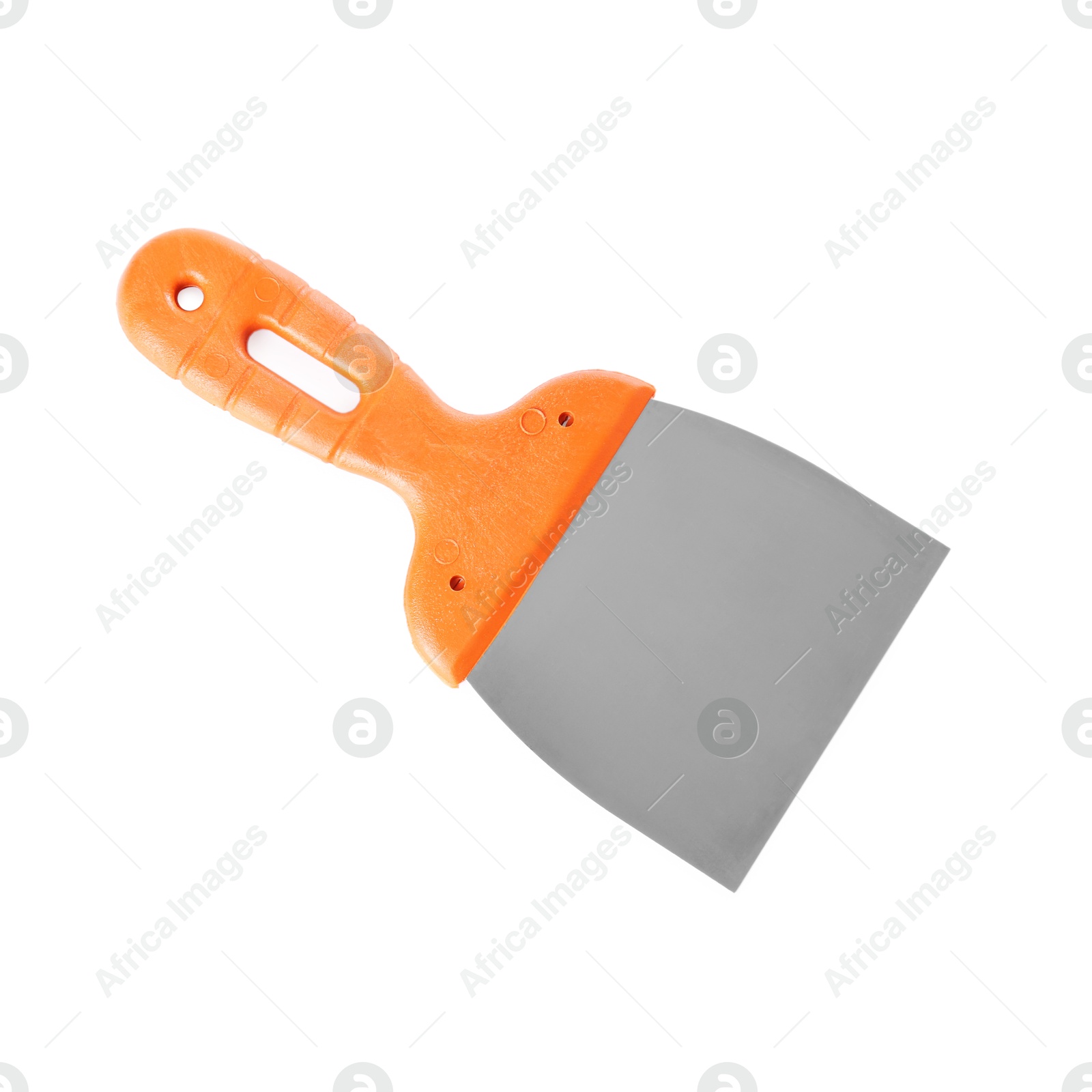 Photo of One putty knife isolated on white, top view. Construction tool