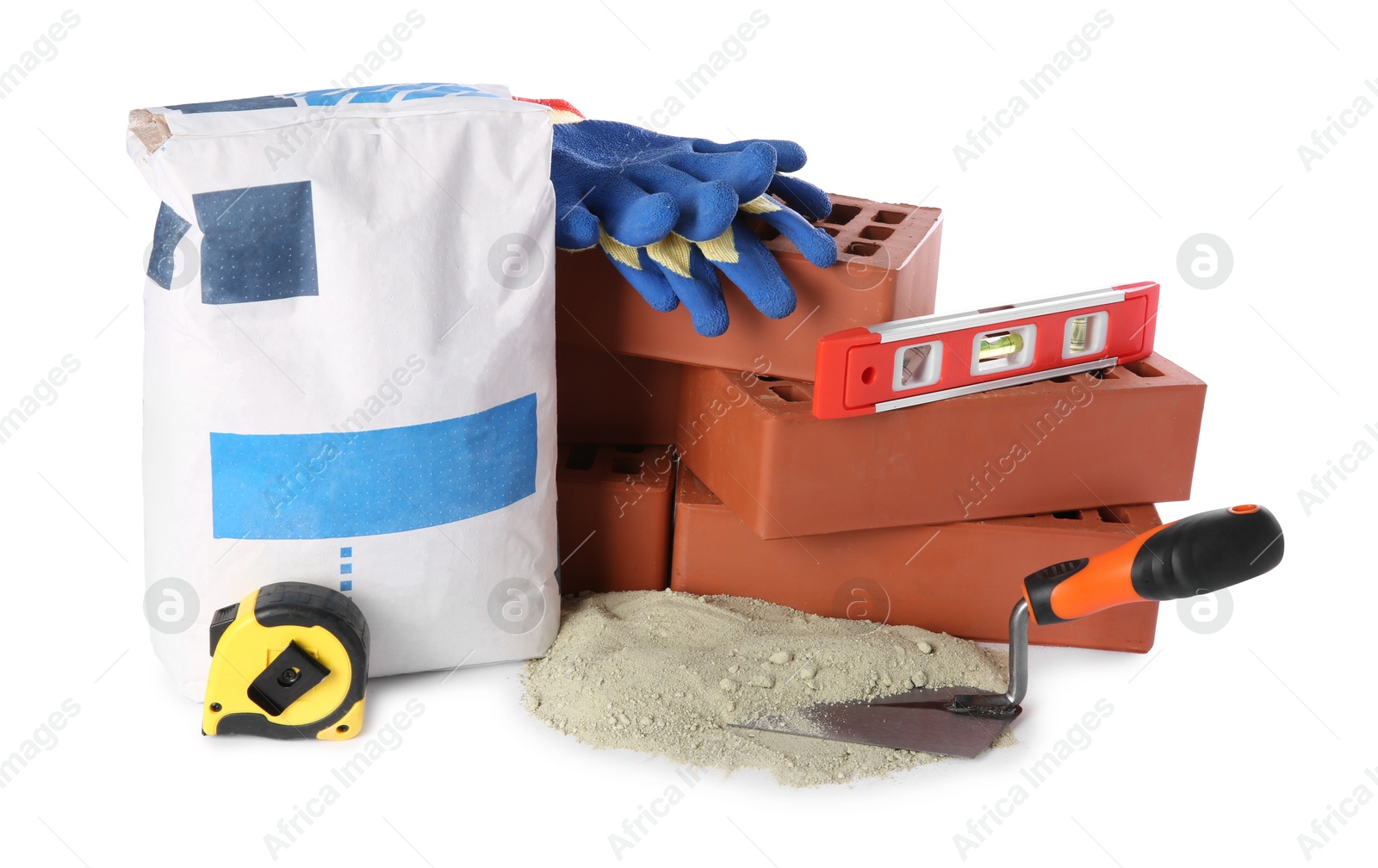 Photo of Different building materials and construction tools isolated on white