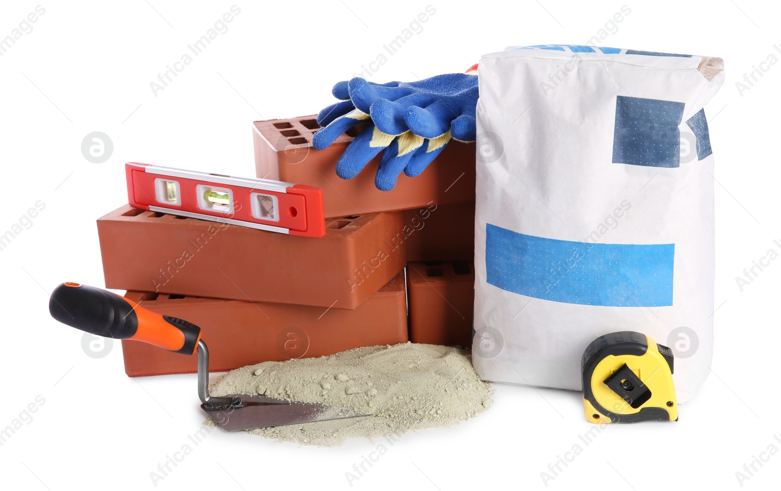 Photo of Different building materials and construction tools isolated on white