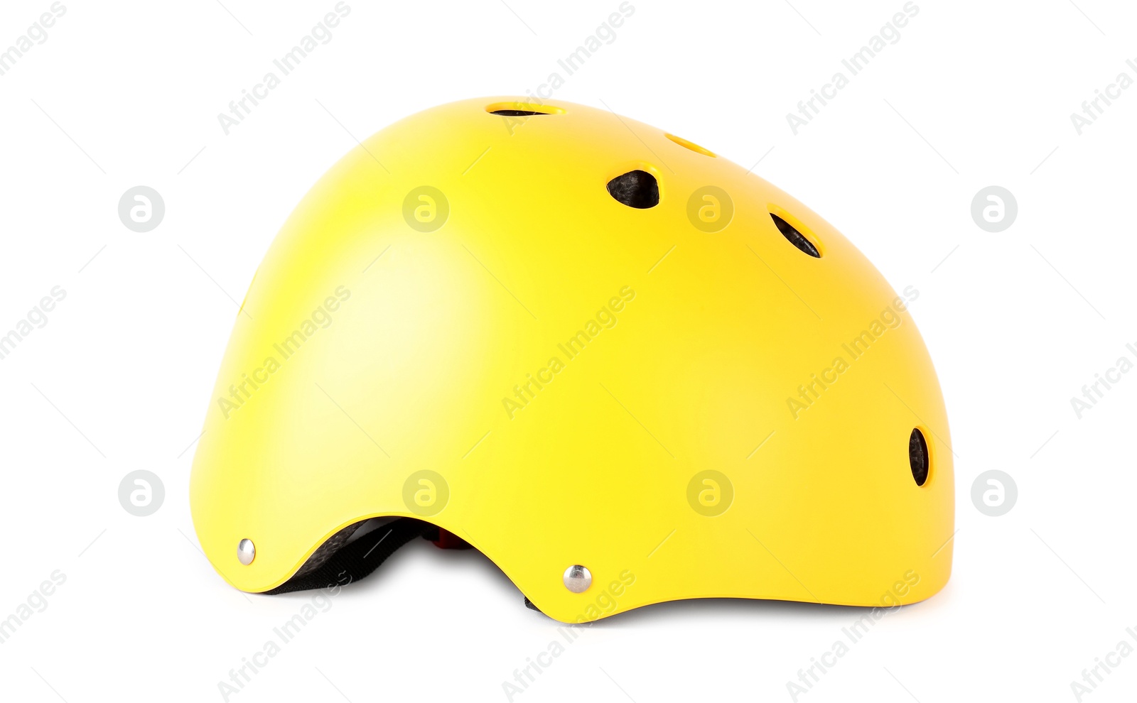 Photo of One yellow bicycle helmet isolated on white