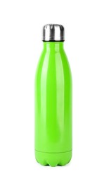 One light green thermo bottle isolated on white