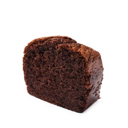 Photo of Piece of delicious chocolate sponge cake isolated on white