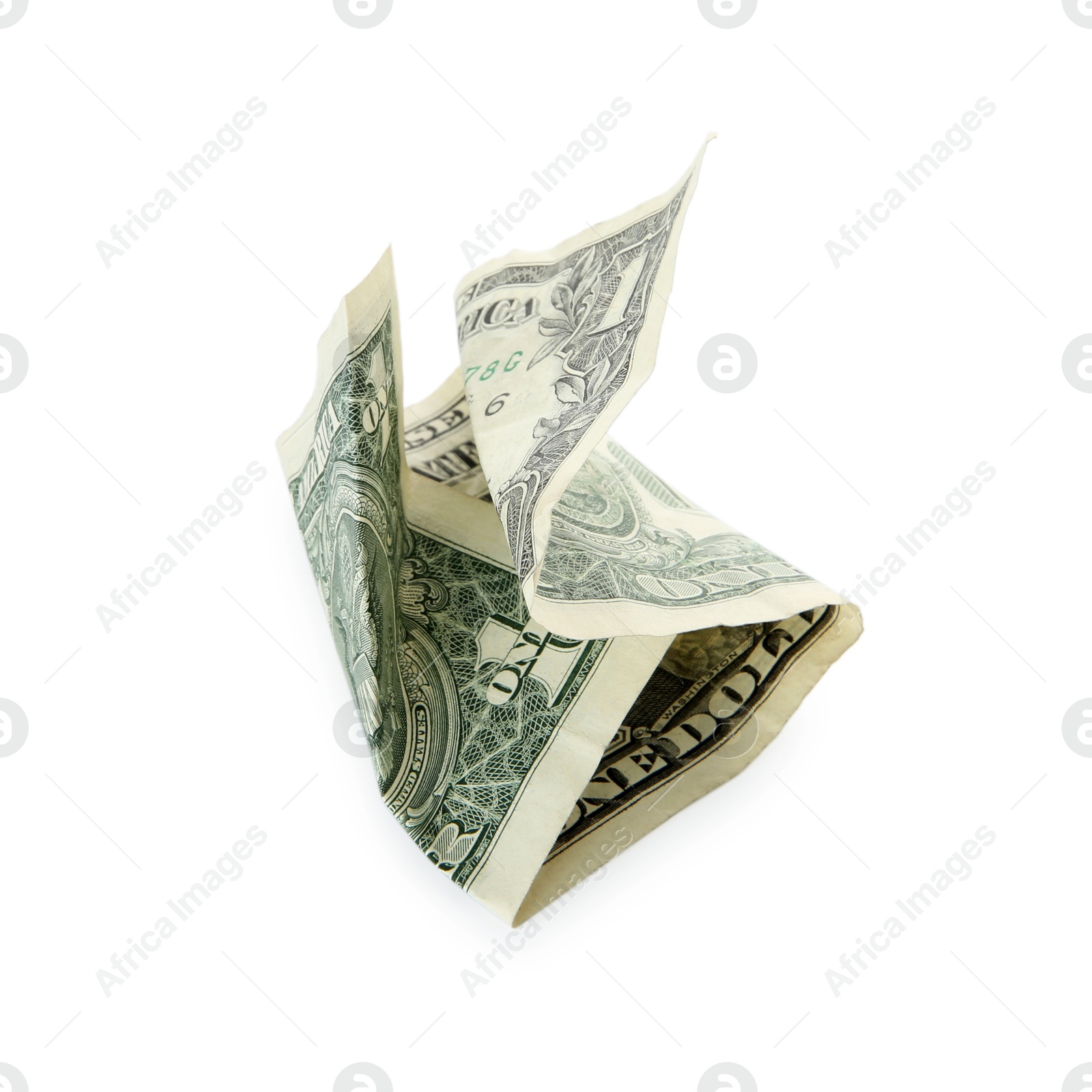 Photo of One crumpled dollar banknote isolated on white