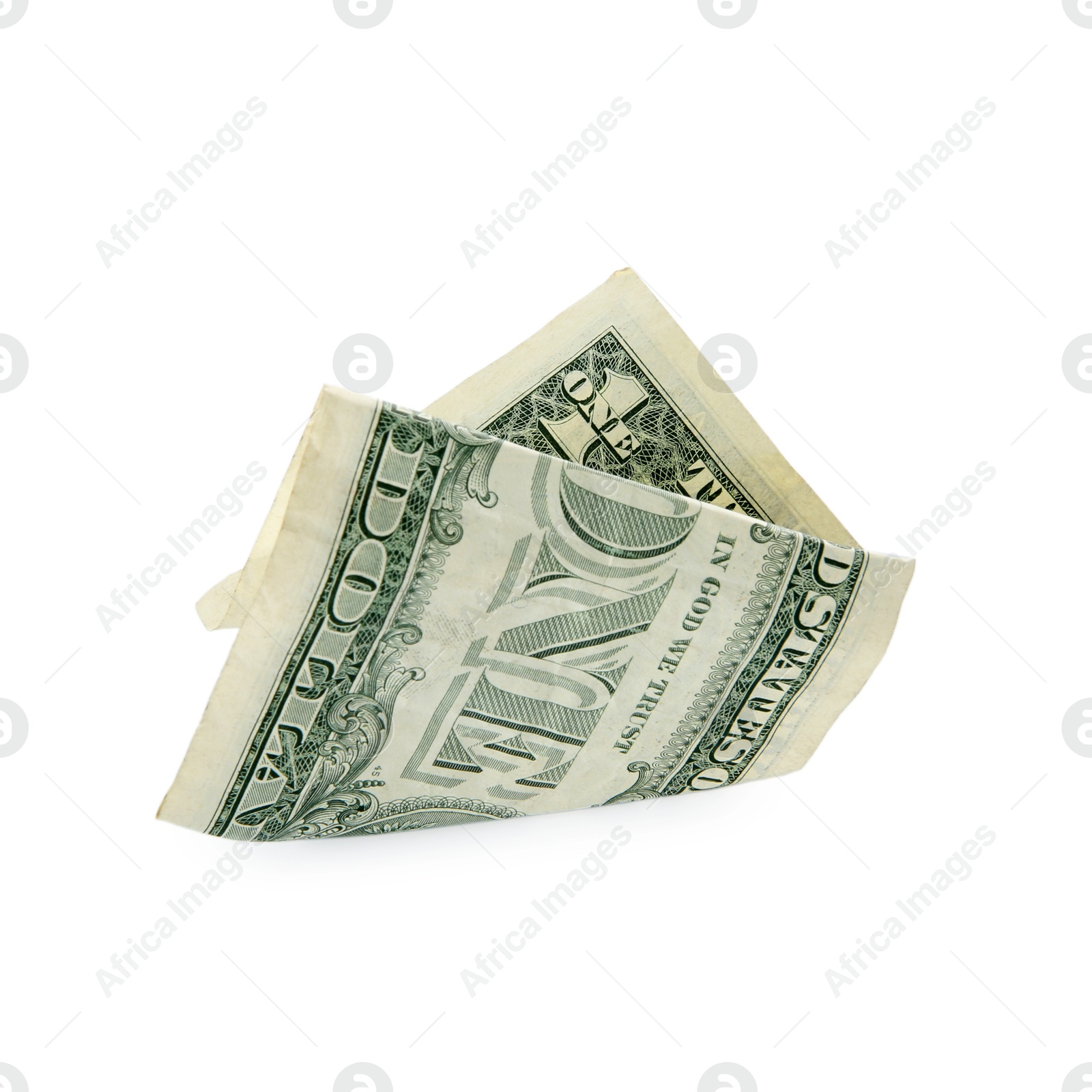 Photo of One crumpled dollar banknote isolated on white