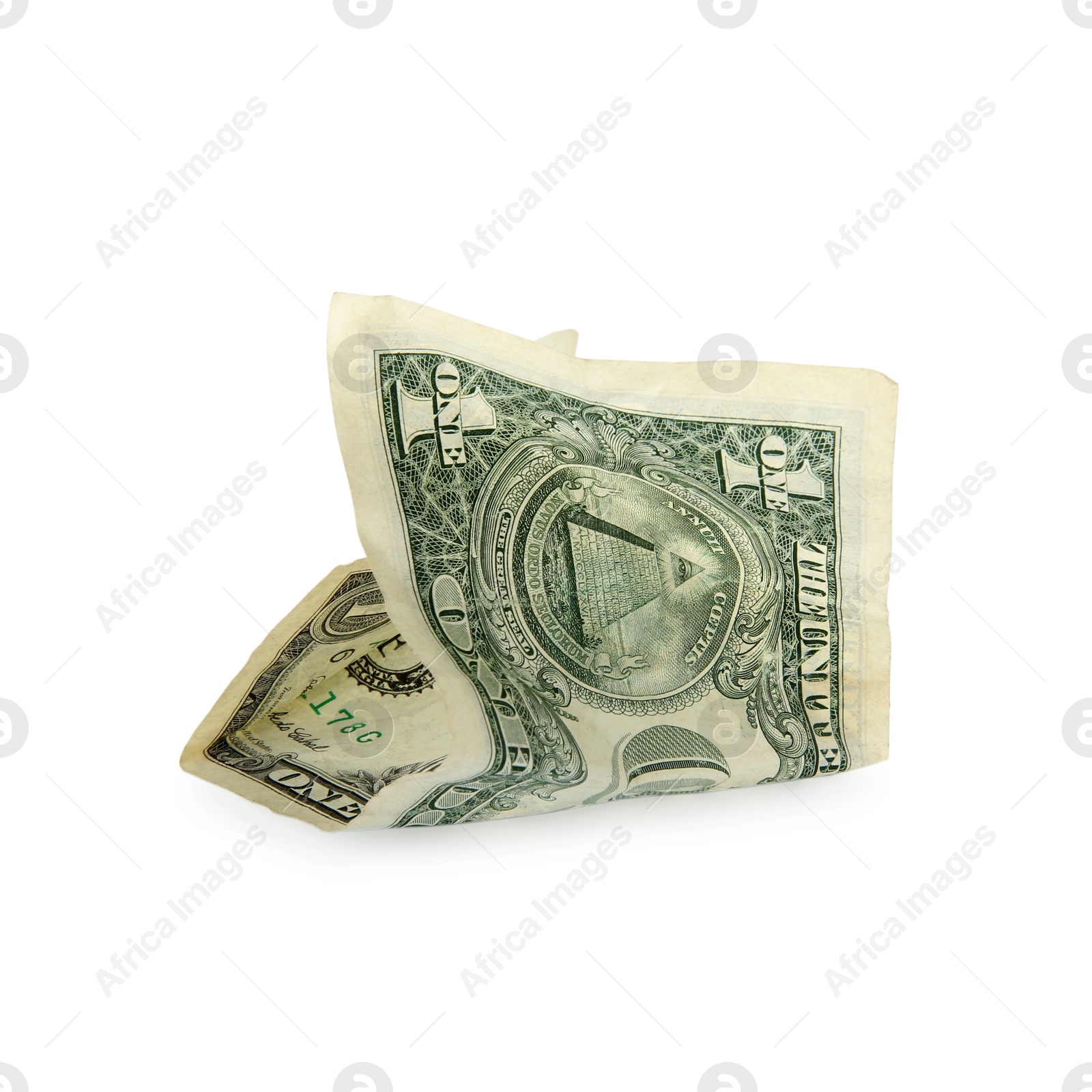 Photo of One crumpled dollar banknote isolated on white