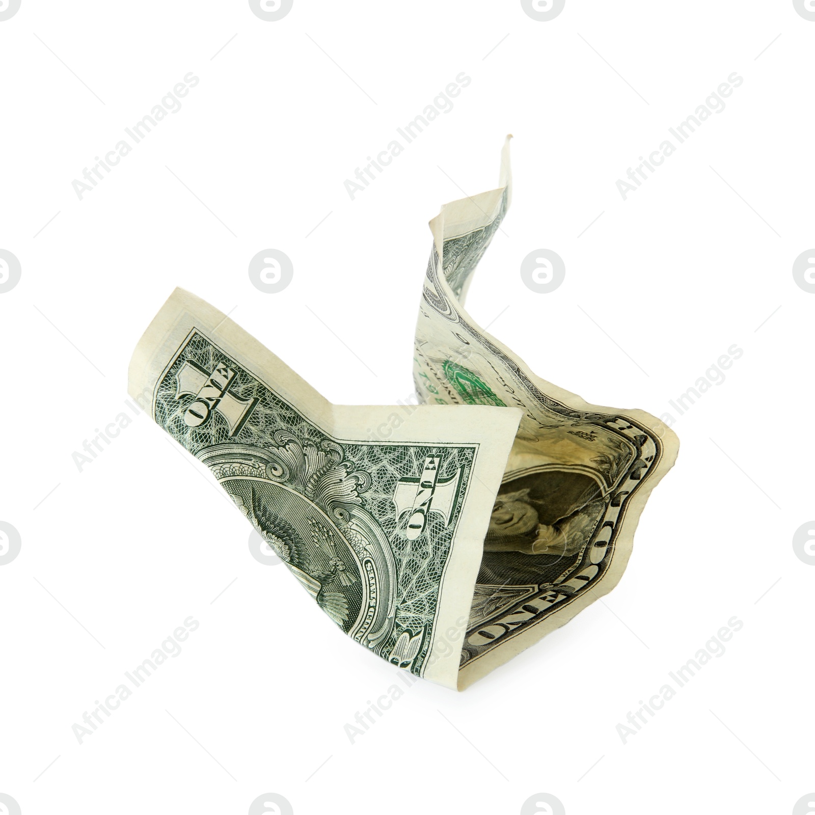 Photo of One crumpled dollar banknote isolated on white