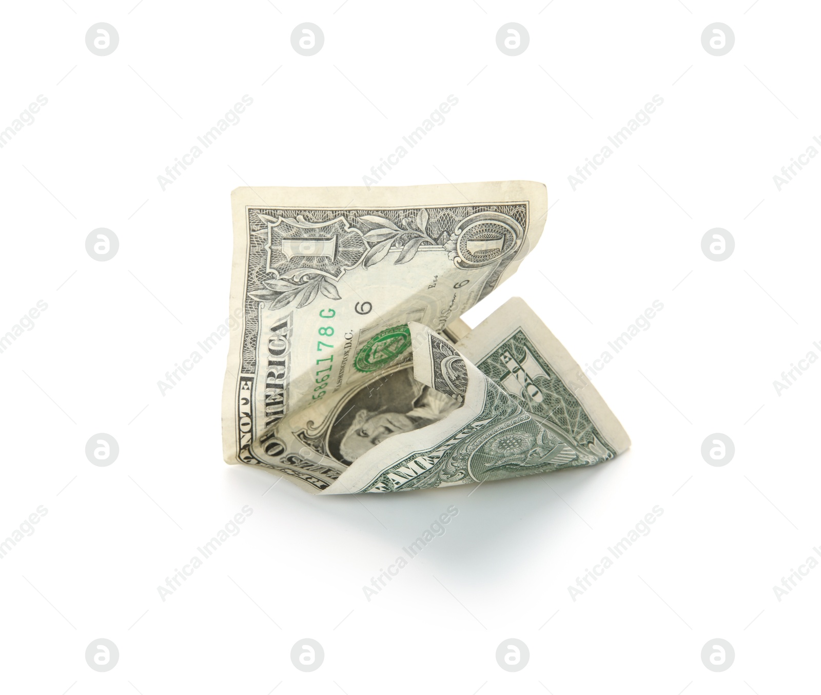 Photo of One crumpled dollar banknote isolated on white