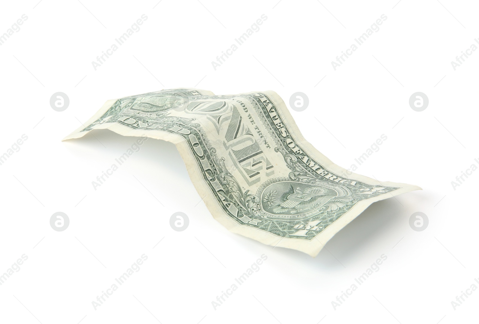 Photo of One crumpled dollar banknote isolated on white