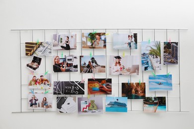 Vision board with different images on light background