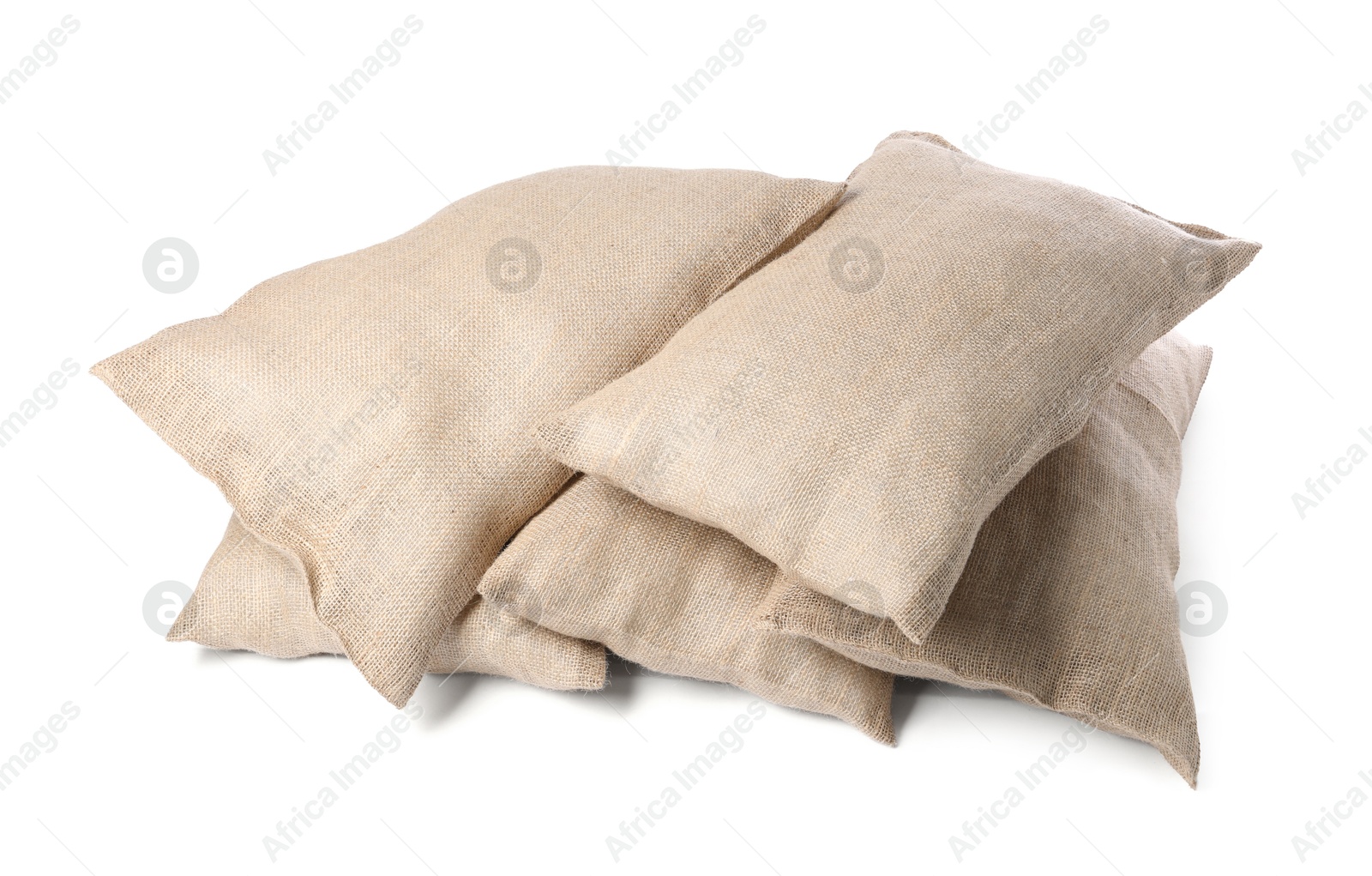 Photo of Group of burlap sacks isolated on white