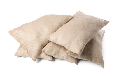 Group of burlap sacks isolated on white