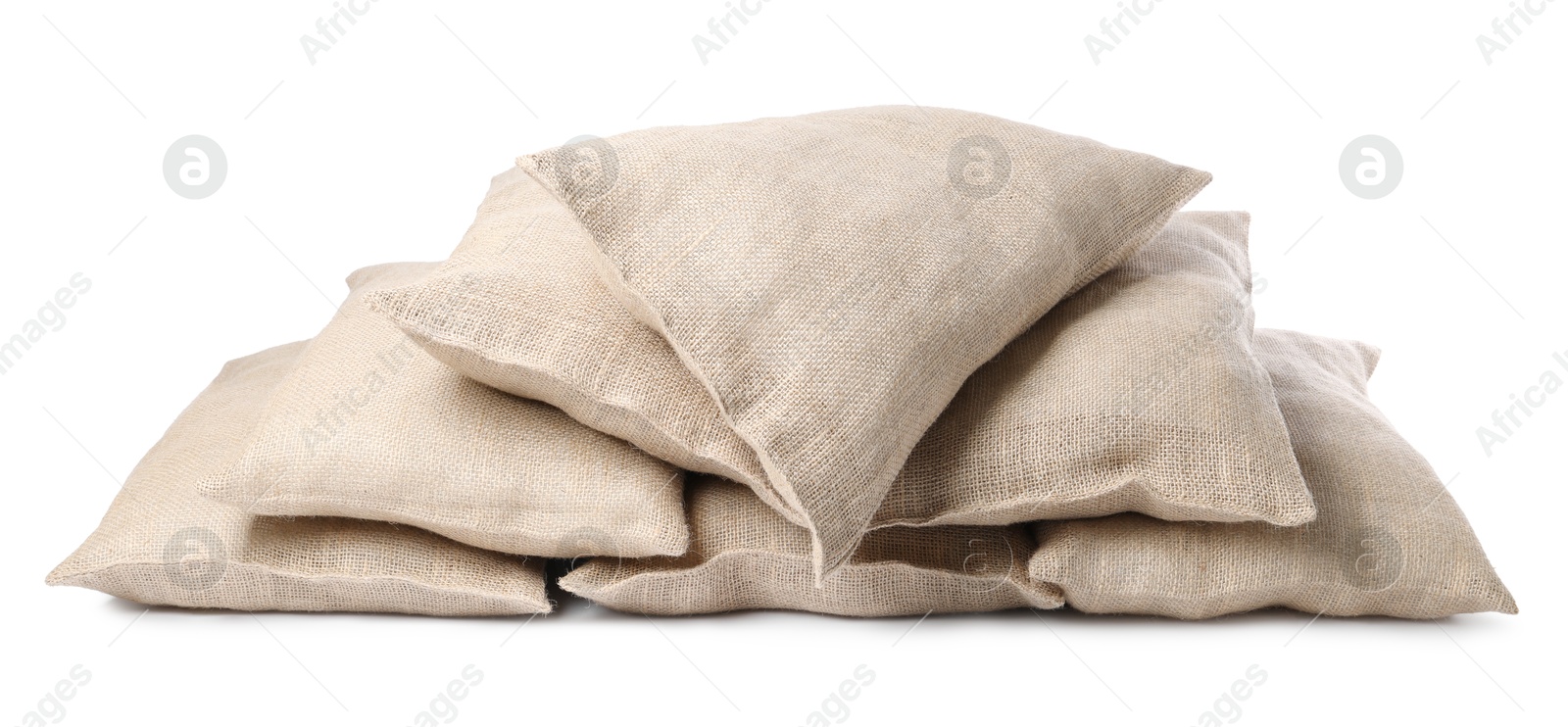 Photo of Group of burlap sacks isolated on white