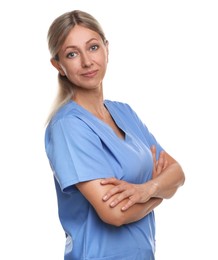 Photo of Portrait of nurse in medical uniform isolated on white