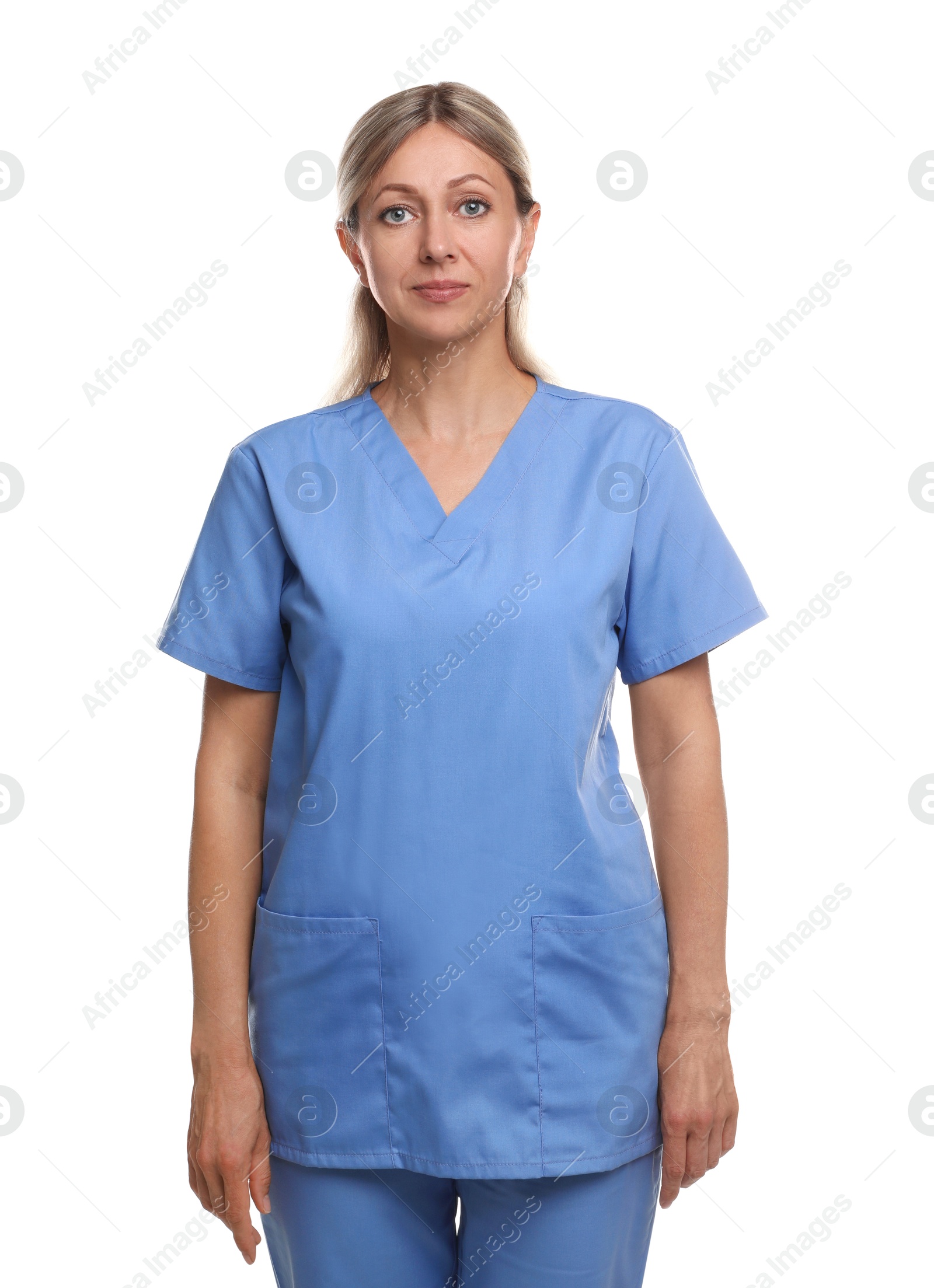 Photo of Portrait of nurse in medical uniform isolated on white