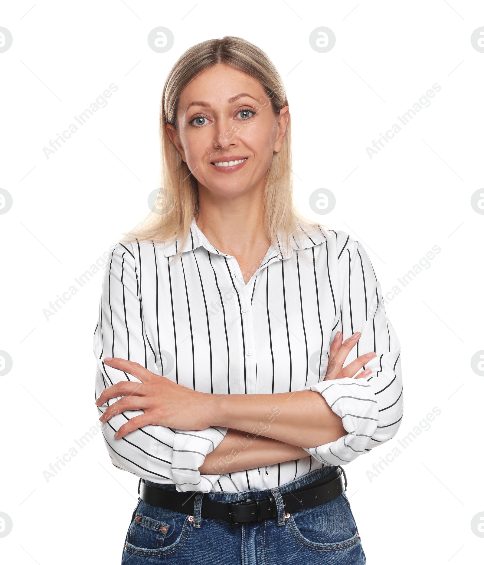 Photo of Portrait of beautiful smiling woman isolated on white