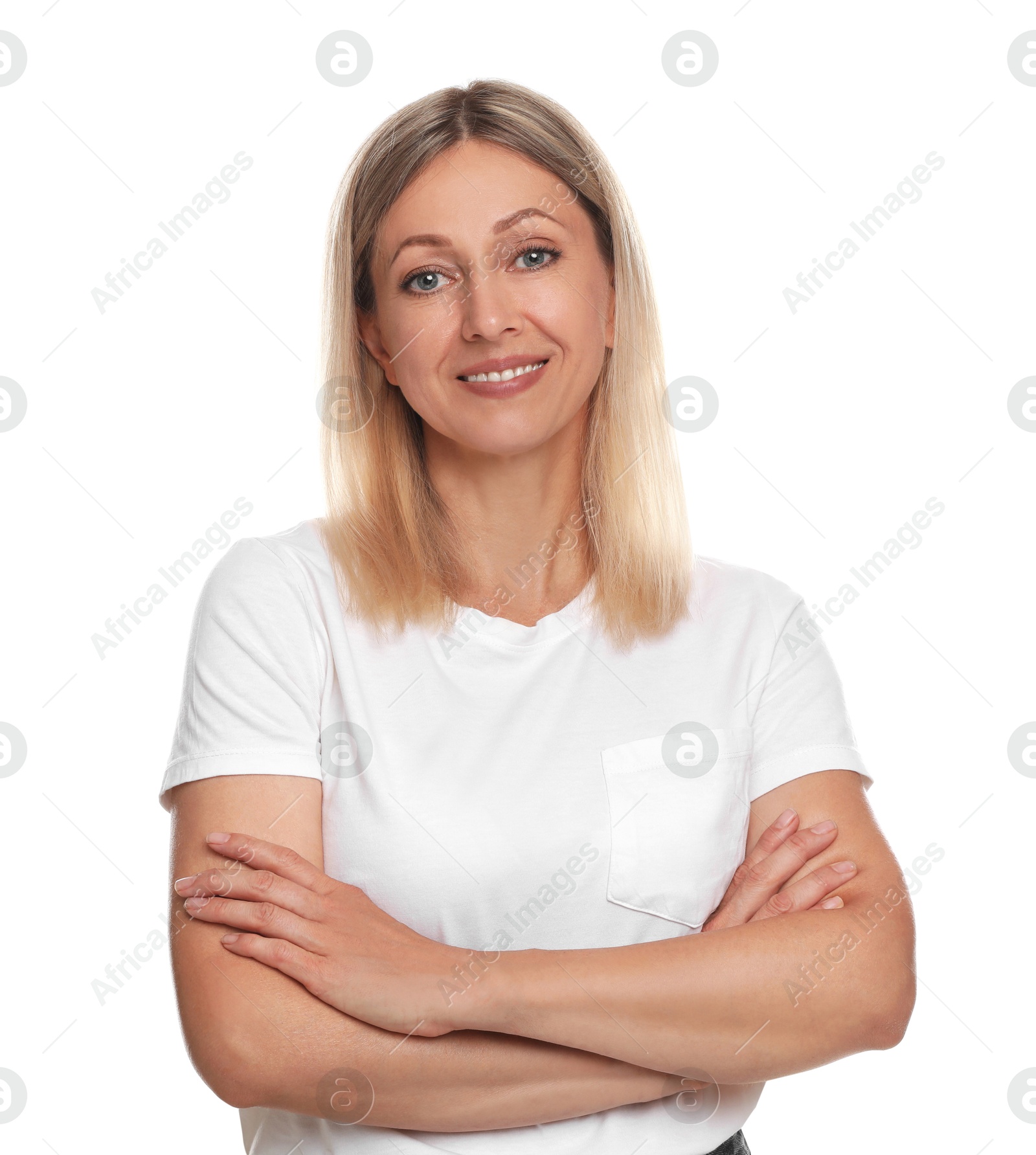 Photo of Portrait of beautiful smiling woman isolated on white