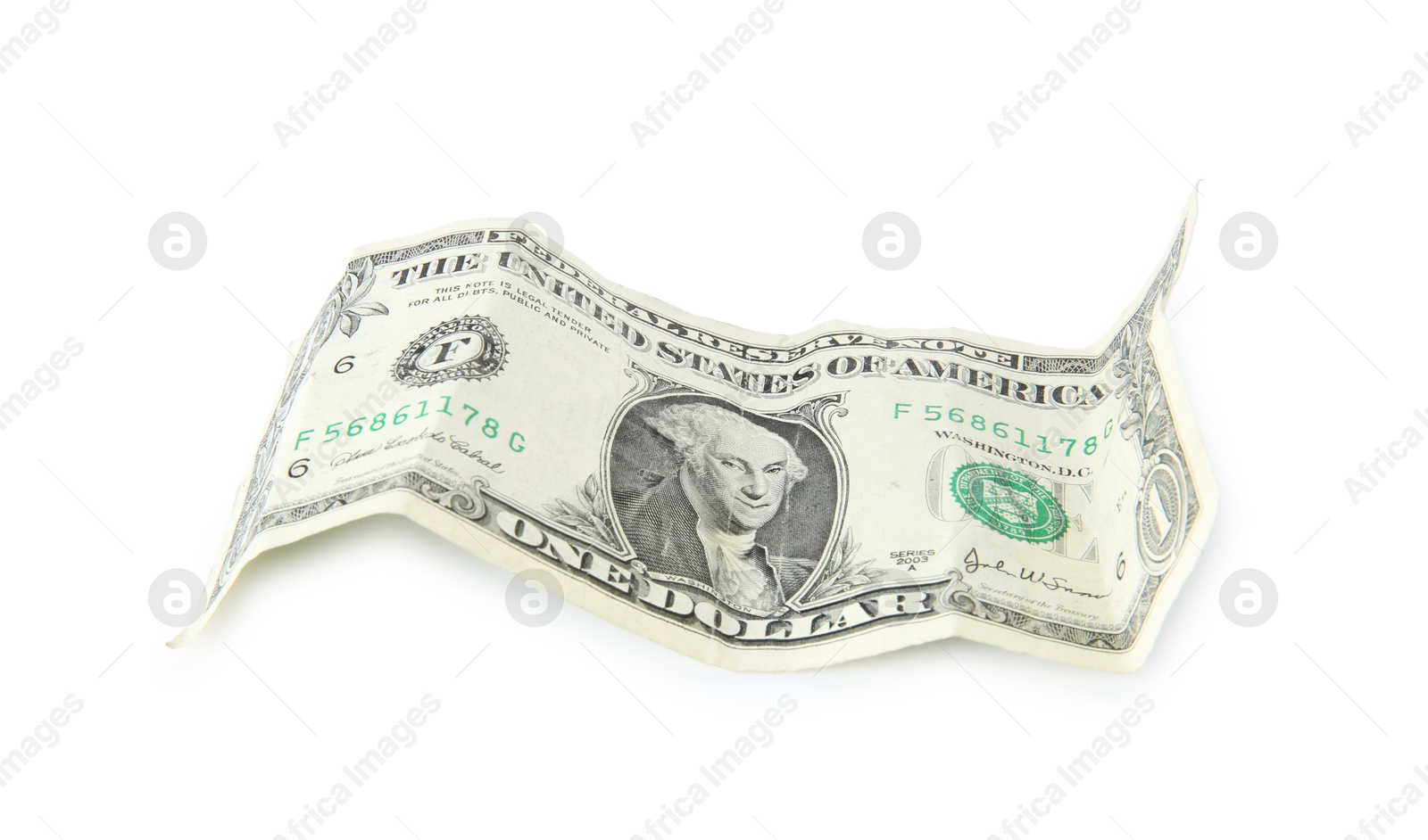 Photo of One crumpled dollar banknote isolated on white