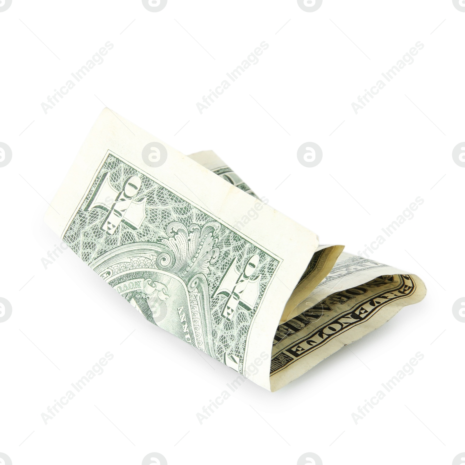 Photo of One crumpled dollar banknote isolated on white