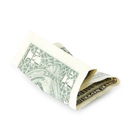 Photo of One crumpled dollar banknote isolated on white