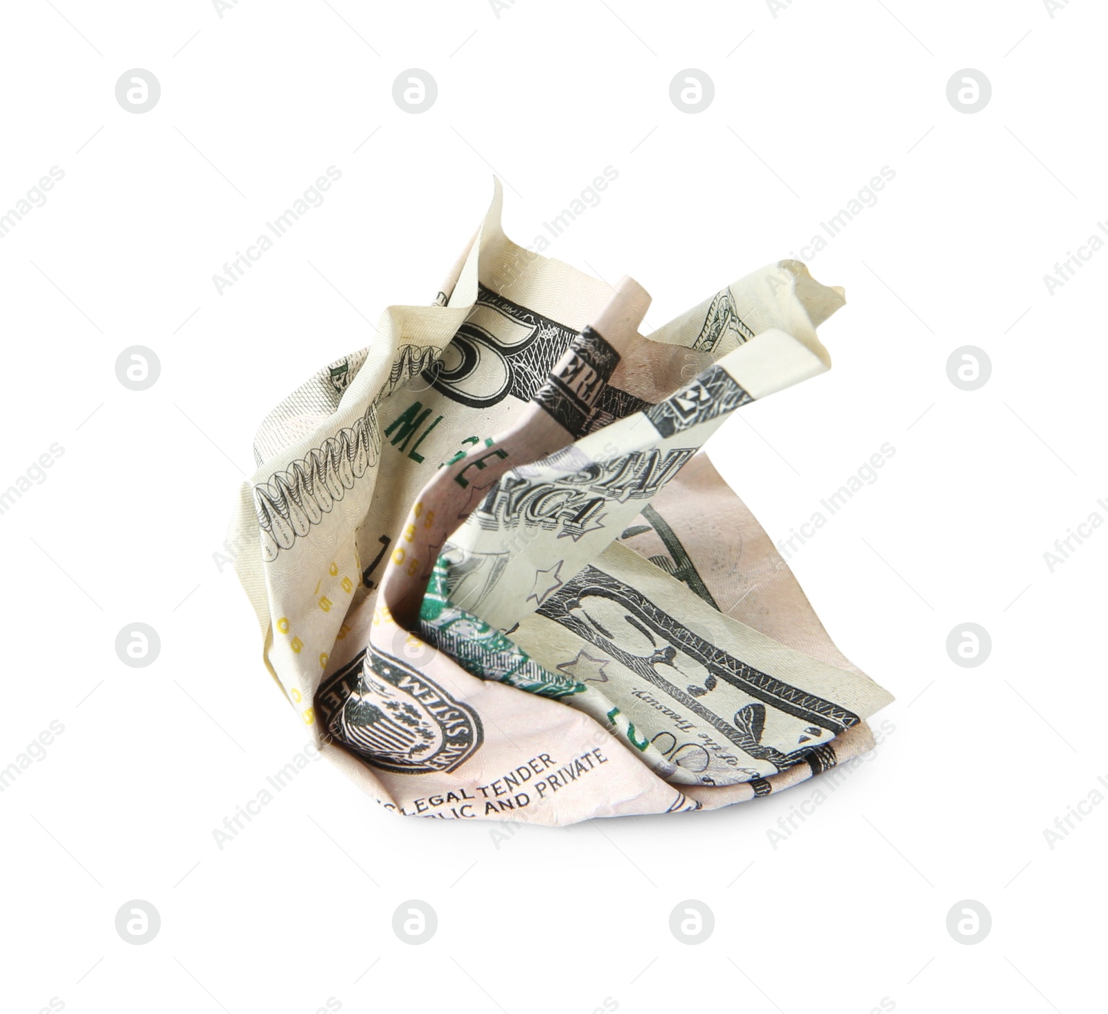 Photo of One crumpled dollar banknote isolated on white