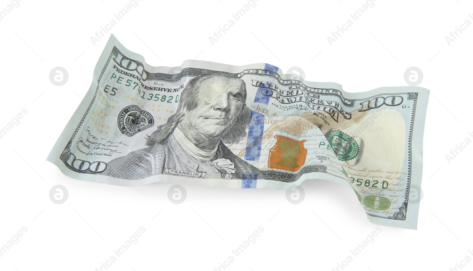 Photo of One crumpled dollar banknote isolated on white