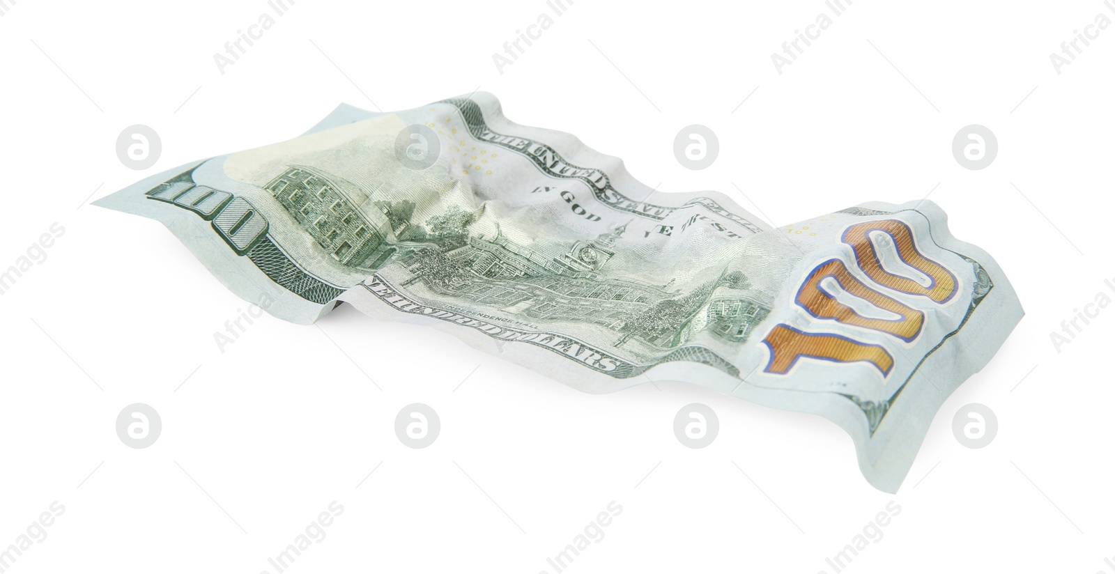 Photo of One crumpled dollar banknote isolated on white