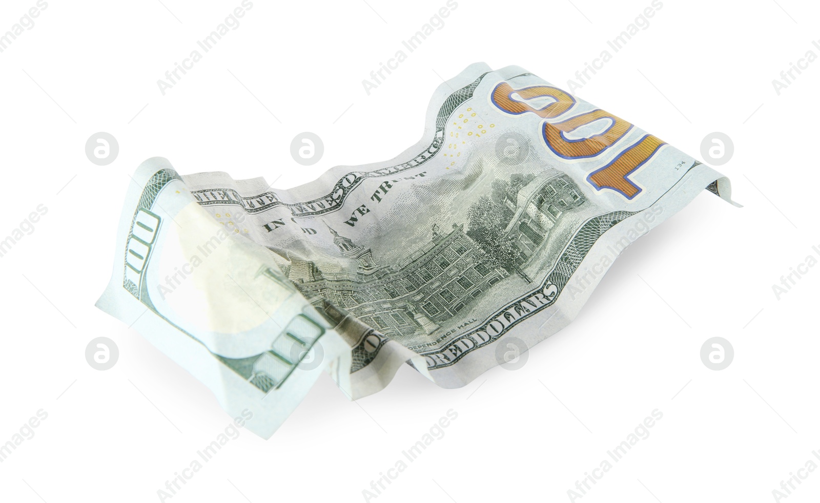 Photo of One crumpled dollar banknote isolated on white