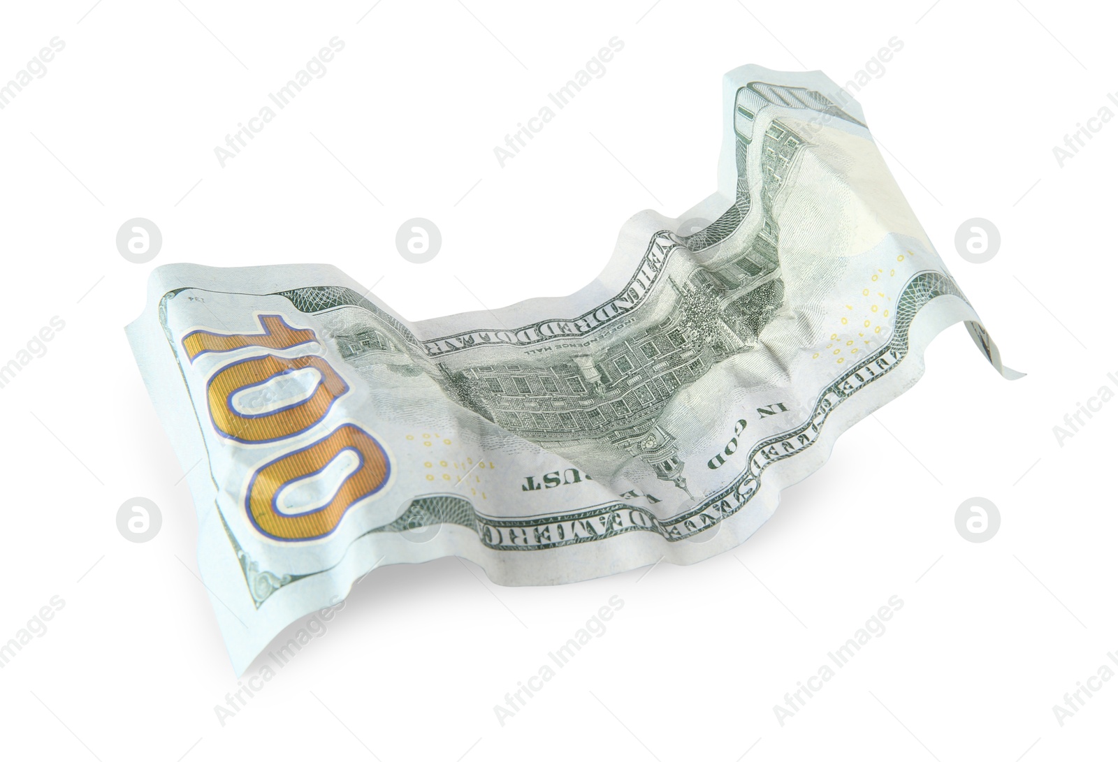 Photo of One crumpled dollar banknote isolated on white